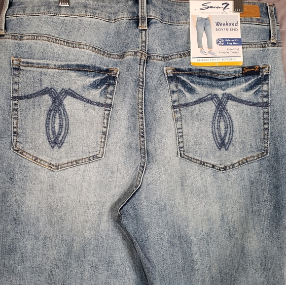 Seven7 Womens Weekend Easy Fit Boyfriend Jeans High Rise Rolled Cuffs Size 12 - Picture 11 of 15